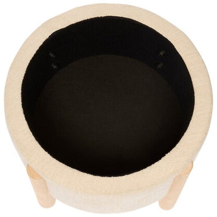 Atmosphera - Opbergkruk Elki Ø 45.5 cm Wit Chenille - 37 cm Hoog - met opbergruimte - Poef - Zitkrukje - Bijzettafel - Zitpoef