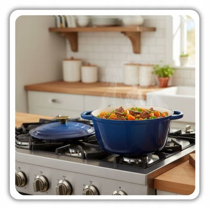 Hage - Braadpan - Geëmailleerde Gietijzeren Braadpan - Casserole - Geschikt voor Inductie, Gas & Oven - Inclusief Pannenonderzetter & Handgreepbeschermers - 3 Liter - Ø22 x 9.5 cm - Blauw