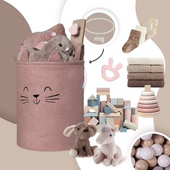 SIPO opbergmand voor speelgoed XL, 43 liter – roze boucle met kittenprint – foto 10
