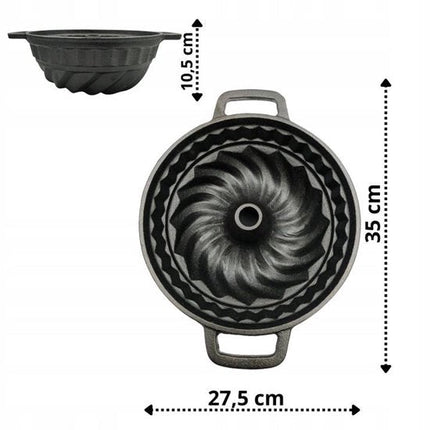 Hage - Tulband - Gietijzeren Cakevorm - Diepe Bakvorm - Voor Cake, Tulband, Brood & Paté - Oven & Grill - Stevig Gietijzer - 3 Liters - 35 x 27.5 x 10.5 cm - Zwart