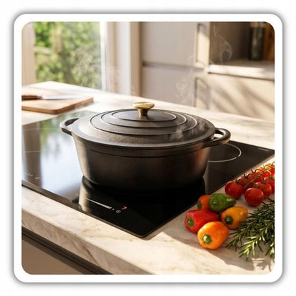 Hage - Braadpan - Geëmailleerde Gietijzeren Braadpan met Deksel - Oven & Inductie Geschikt - Voor Braden, Stoven en Ovenschotels - 6 Liters - 34 x 26 x 18 cm - Mat Zwart
