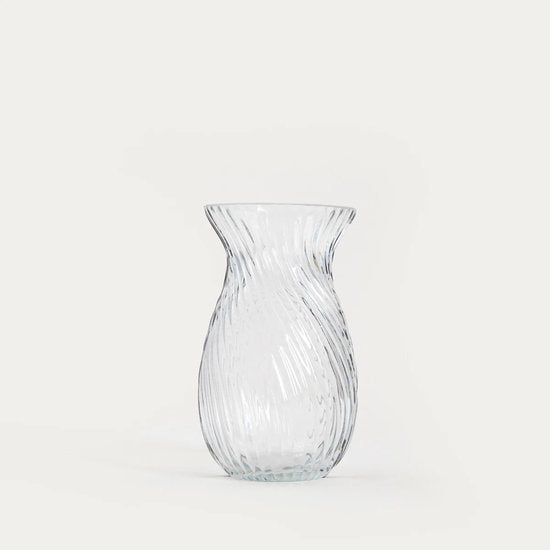 Homla - Vase - Flower Vase - Modern Decorative Vase - Ribbed Glass Vase - Fluted Design for Fresh & Dried Flowers - Ø12 x 20.5 cm - Transparent
