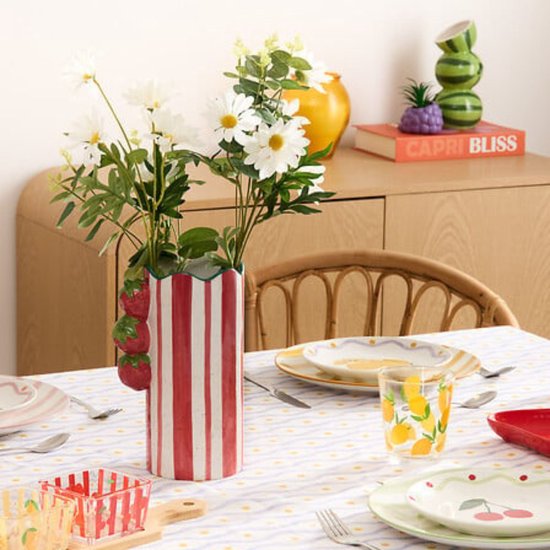 Atmosphera - Ceramic Vase Fruity Multicolor - 23.5 cm Striped - Waterproof - Strawberry - Strawberry - Vase