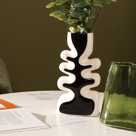 Atmosphera Twisted Lime Ceramic Vase - 9x28x15cm - Black / beige