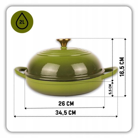 Hage - Cast Iron Bread Pan - Enameled Baking Pan with Lid - For Homemade Bread & Casseroles - Induction, Gas & Oven Safe - Includes Pot Holder & Hand Protectors - 2L - Ø26 x 16.5 cm - Olive Green