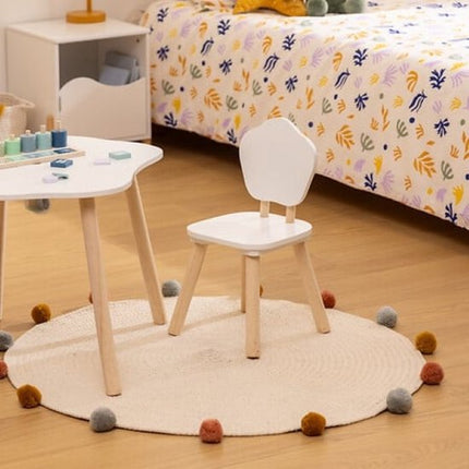 Douceur Organic Kindermeubel - Kindermeubelset - Kindermeubel - 1 Tafel + 2 Stoelen - Set voor Kinderen - MDF & Dennenhout - Wit