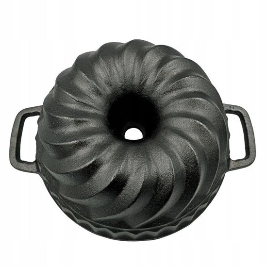Hage - Bundt Pan - Cast Iron Cake Tin - Deep Baking Mold - For Cakes, Bundt Cakes, Bread & Pâté - Oven & Grill - Sturdy Cast Iron - 3 Litres - 35 x 27.5 x 10.5 cm - Black