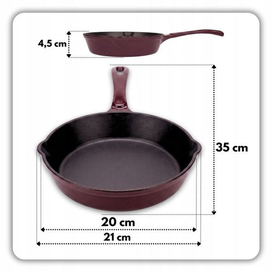 Hage - Frying Pan - Enameled Cast Iron Frying Pan - Cast Iron Frying Pan - Suitable for Induction, Gas & Oven - Ø20 x 4.5 cm - Purple