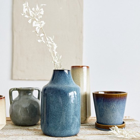 Homla - Vase - Blumenvase - Keramikvase - Dekorative Designvase - Moderne Blumenvase für Trockenblumen und Frischblumen - 14 x 14 x 22 cm - Blau