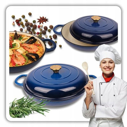 Hage - Braadpan - Geëmailleerde Gietijzeren Braadpan - Cast Iron Casserole - Geschikt voor Inductie, Gas & Oven - Inclusief Pannenonderzetter & Handgreepbeschermers - 3 Liters - Ø30 x 10.5 cm - Blauw