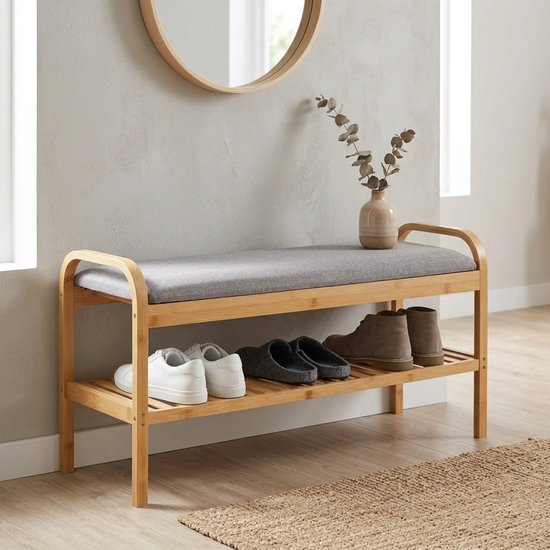 5Five Shoe Rack Bench - 2-tier - bamboo / plastic - 90 x 34 x 45 cm - for 4 pairs of shoes