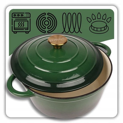 Hage - Braadpan - Geëmailleerde Gietijzeren Braadpan - Casserole - Geschikt voor Inductie, Gas & Oven - Inclusief Pannenonderzetter & Handgreepbeschermers - 3 Liter - Ø22 x 9.5 cm - Donkergroen