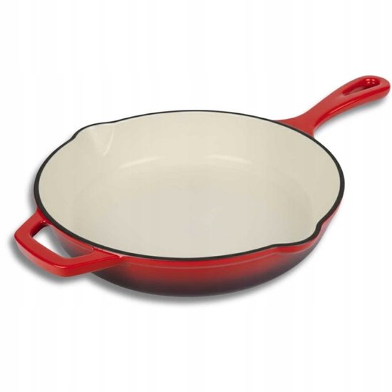 Hage - Bratpfanne - Emaillierte Gusseisen-Bratpfanne - Cast Iron Frying Pan - Geeignet für Induktion, Gas & Backofen - Ø26 cm - Rot