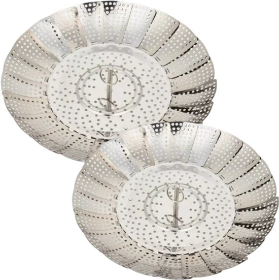 Panier vapeur - Ensemble de paniers vapeur - 2 pièces - Panier vapeur pour légumes - Pliable - Acier inoxydable - Ø24 cm & Ø28 cm - Argenté