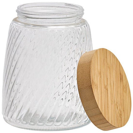 2-Delig Glazen Voorraadpotten - Voorraadpot - Voorraadbus - Met Bamboe Deksel - Keukenopslag - 1.3 Liter - Ø12.2 x 16 cm - Transparant