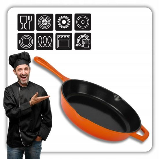 Hage - Cast Iron Frying Pan - Enameled Skillet - Induction, Gas, Electric & Ceramic - Oven Safe - Even Heat Distribution - Durable Frying Pan for 2-4 People - Ø26 cm - Orange