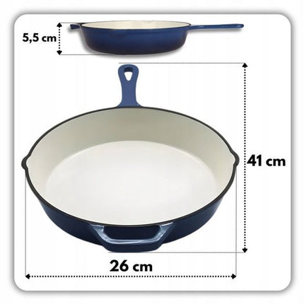 Hage - Koekenpan - Geëmailleerde Gietijzeren Koekenpan - Cast Iron Frying Pan - Geschikt voor Inductie, Gas & Oven - Ø26 cm - Blauw