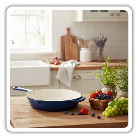 Hage - Frying Pan - Enameled Cast Iron Frying Pan - Cast Iron Frying Pan - Suitable for Induction, Gas & Oven - Ø26 cm - Blue