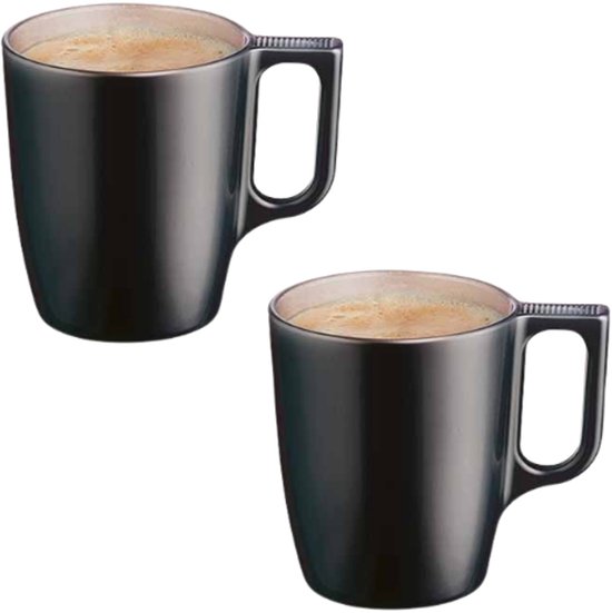 Mok - Moderne Koffiemokken - Glazen Mok - Set van 2 - Luxe Drinkglazen Voor Koffie & Thee - 250 ml - 10,4 x 10,4 x 9,2 cm - Zwart