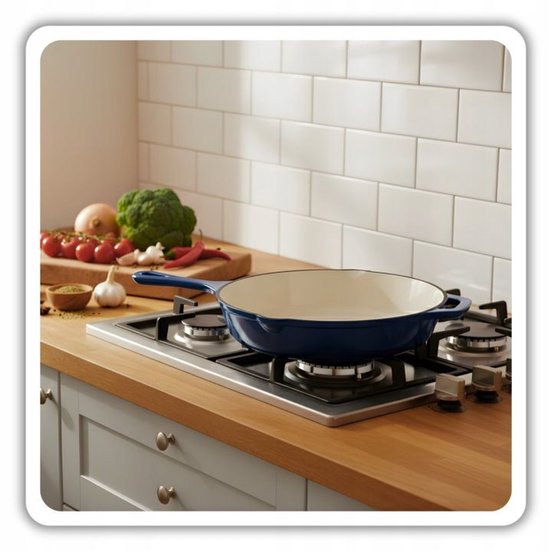 Hage - Frying Pan - Enameled Cast Iron Frying Pan - Cast Iron Frying Pan - Suitable for Induction, Gas & Oven - Ø26 cm - Blue