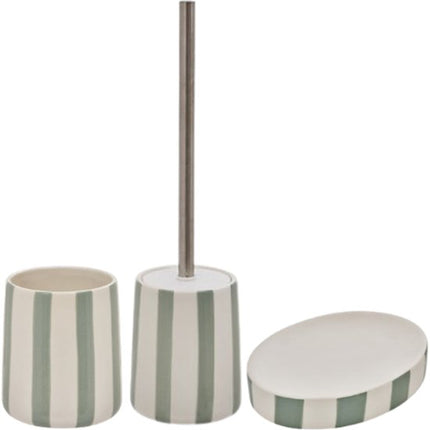 Strio Badkameraccessoiresset - Badkamer Accessoires Set - - Luxe Badkamer Set - Keramisch - Toiletborstel 39 cm - Tandenborstelhouder - Zeepbakje - Dolomiet - Celadon Groen