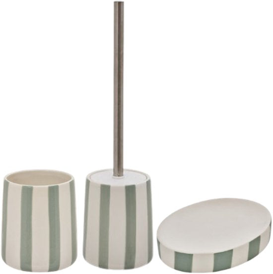 Strio Badkameraccessoiresset - Badkamer Accessoires Set - - Luxe Badkamer Set - Keramisch - Toiletborstel 39 cm - Tandenborstelhouder - Zeepbakje - Dolomiet - Celadon Groen