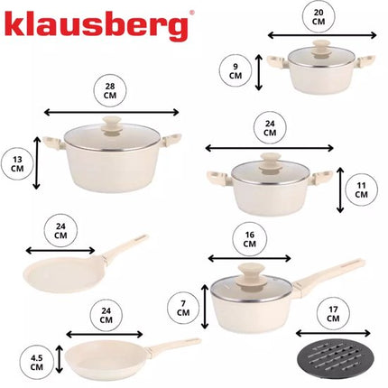 Klausberg - Pannenset - 12-delig - Anti Aanbak Pannen - Aluminium - Inductie Geschikt - Crème