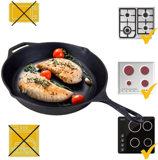 Hage - Gietijzeren Koekenpan - Cast Iron Frying Pan - Mini Bakpan - Natuurlijk Antiaanbak Effect - BBQ & Kampvuur - Voor Bakken, Braden, Grillen & Serveren - Ø26.5 x 4.5 cm - Zwart