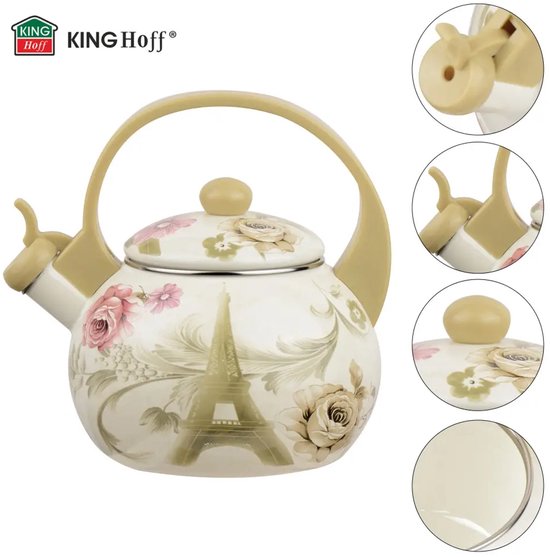 Kinghoff 2038 whistling kettle - Enamel - Cream - 2 litres - Paris