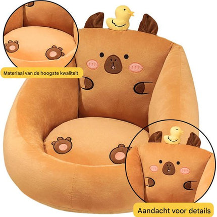Kinder Fauteuil - Zachte Kinderstoel Met Eend - Baby & Peuter Stoeltje - Capybara Pluche - Plush Zetel - Voor Kinderkamer - 50x45 cm - Bruin