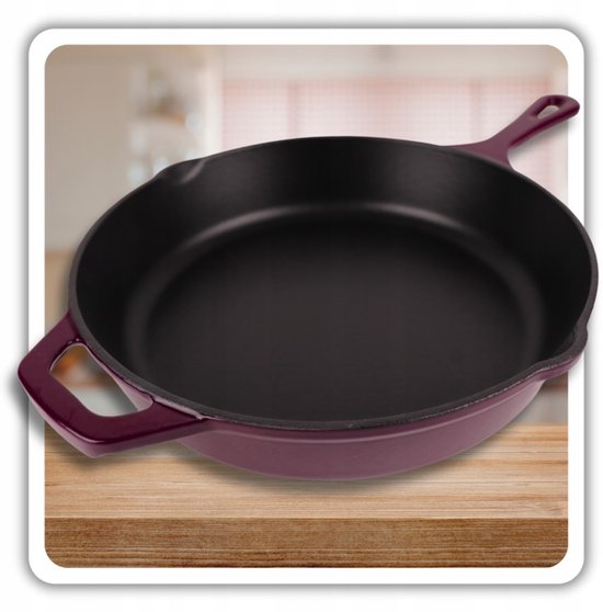 Hage - Gusseiserne Pfanne - Emaillierte Bratpfanne mit hohem Rand - Induktion, Gas, Elektro & Backofengeeignet - Zum Backen und Braten - Gleichmäßige Wärmeverteilung - Ergonomischer Griff - Ø 26 cm - Auberginenfarben