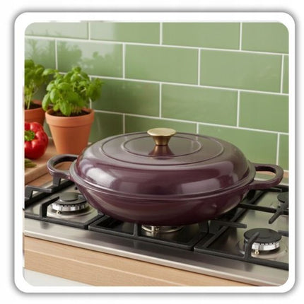 Hage - Braadpan - Lage Gietijzeren Braadpan met Deksel - Geëmailleerd - Oven & Inductie Geschikt - Voor Braden, Stoven en Ovenschotels - 3 Liters - 40.5 x 30 x 10.5 cm - Auberginepaars
