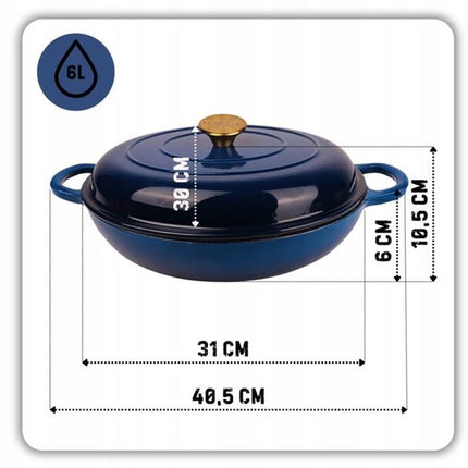 Hage - Braadpan - Geëmailleerde Gietijzeren Braadpan - Cast Iron Casserole - Geschikt voor Inductie, Gas & Oven - Inclusief Pannenonderzetter & Handgreepbeschermers - 3 Liters - Ø30 x 10.5 cm - Blauw