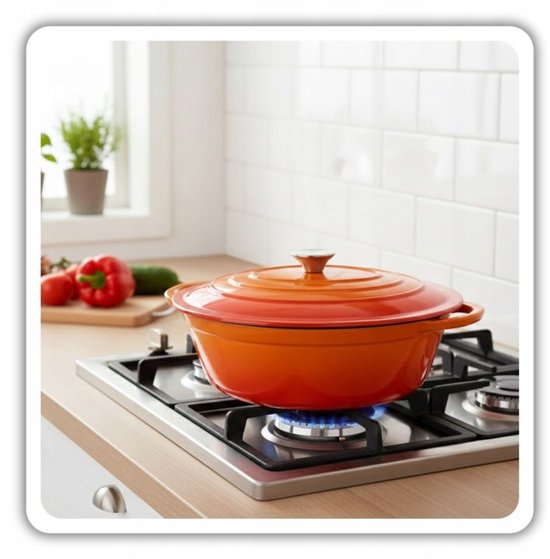 Hage - Dutch Oven - Enameled Cast Iron Casserole Dish with Lid - Oven & Induction Suitable - For Roasting, Stewing and Casseroles - 6 Liters - 34 x 26 x 18 cm - Orange