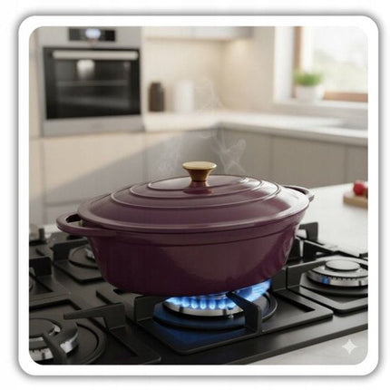 Hage - Braadpan - Geëmailleerde Gietijzeren Braadpan met Deksel - Oven & Inductie Geschikt - Voor Braden, Stoven en Ovenschotels - 6 Liters - 34 x 26 x 18 cm - Paars