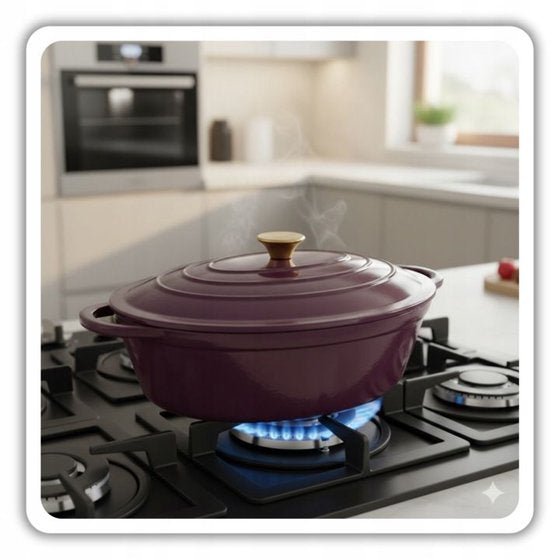Hage - Dutch Oven - Enameled Cast Iron Dutch Oven with Lid - Oven & Induction Safe - For Roasting, Stewing and Casseroles - 6 Liters - 34 x 26 x 18 cm - Purple