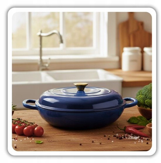Hage - Casserole - Enameled Cast Iron Casserole - Cast Iron Casserole - Suitable for Induction, Gas & Oven - Includes Trivet & Handle Protectors - 3 Liters - Ø30 x 10.5 cm - Blue