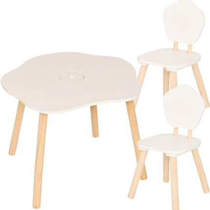 Douceur Organic Kindermeubel - Kindermeubelset - Kindermeubel - 1 Tafel + 2 Stoelen - Set voor Kinderen - MDF & Dennenhout - Wit