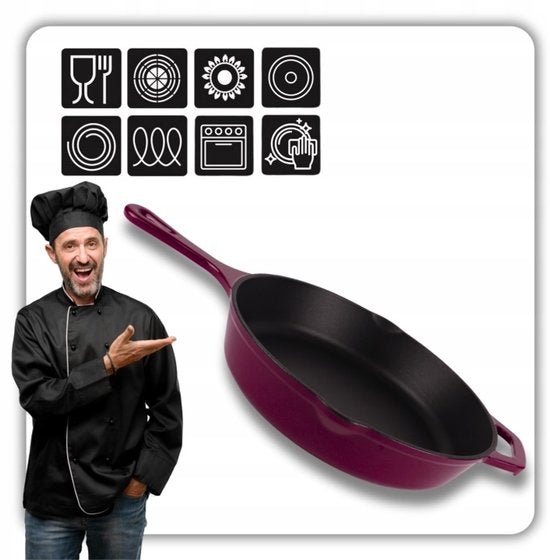 Hage - Gusseiserne Pfanne - Emaillierte Bratpfanne mit hohem Rand - Induktion, Gas, Elektro & Backofengeeignet - Zum Backen und Braten - Gleichmäßige Wärmeverteilung - Ergonomischer Griff - Ø 26 cm - Auberginenfarben