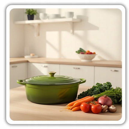 Hage - Gietijzeren Braadpan - Braadpan - Cast Iron Casserole met Deksel - Geëmailleerd - Geschikt voor Inductie & Oven - 6 Liter - 34 x 26 x 18 cm - Olijfgroen