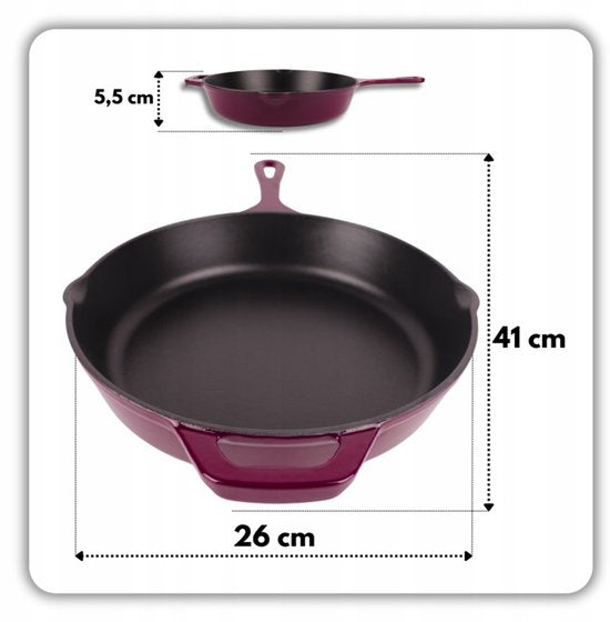 Hage - Gusseiserne Pfanne - Emaillierte Bratpfanne mit hohem Rand - Induktion, Gas, Elektro & Backofengeeignet - Zum Backen und Braten - Gleichmäßige Wärmeverteilung - Ergonomischer Griff - Ø 26 cm - Auberginenfarben