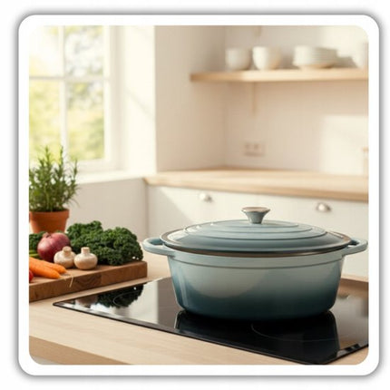 Hage - Gietijzeren Braadpan - Braadpan - Cast Iron Casserole met Deksel - Geëmailleerd - Geschikt voor Inductie & Oven - 6 Liter - 34 x 26 x 18 cm - Pastel Teal