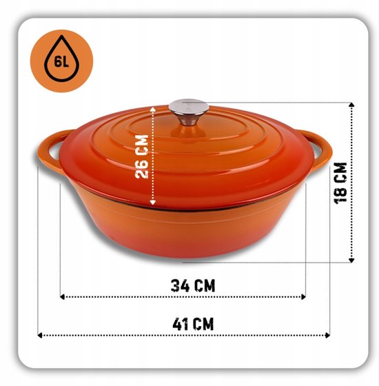 Hage - 3-teiliges Küchenset - Auflaufform 3,5 L - gusseiserne Backform mit Emaillierung - rechteckiger Bräter für den Ofen - Fleisch, Gebäck und Aufläufe - robuste Backform mit Griffen - gleichmäßige Wärmeverteilung - Orange