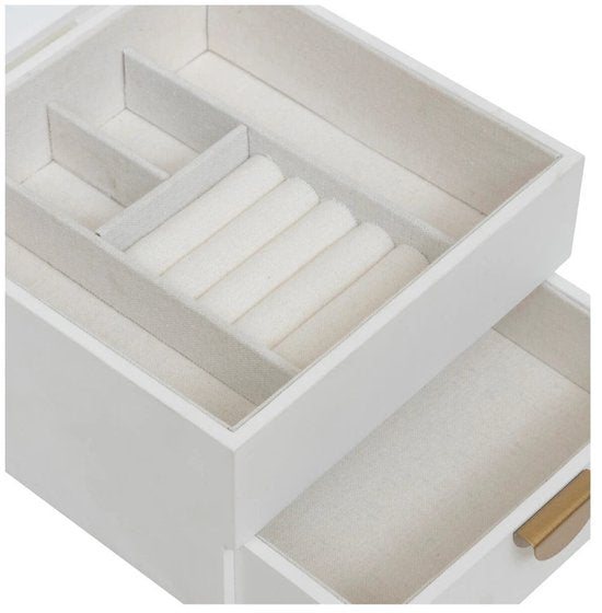 Atmosphera Sieradenkistje Bombay - 20 x 20 x 13 cm - Ivoor wit - Juwelenkistje met deksel - met spiegel en lade