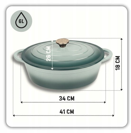 Hage - 3-teiliges Küchenset - gusseiserne Auflaufform - Bräter 3,5 L - emaillierte Backform - Auflaufform für Fleisch und Aufläufe - gusseiserne Bratpfanne - rechteckige Backform - ofenfest - wärmespeichernd - pastellblaugrün