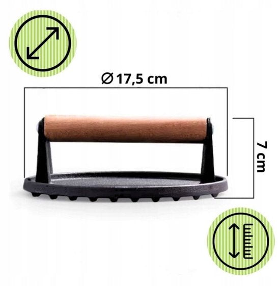 Hage - Hamburger Press - Cast Iron Burger Press - Smash Burger Press - Hamburger Press with Wooden Handle - For BBQ, Grill & Frying Pan - Ø17.5 cm - Black