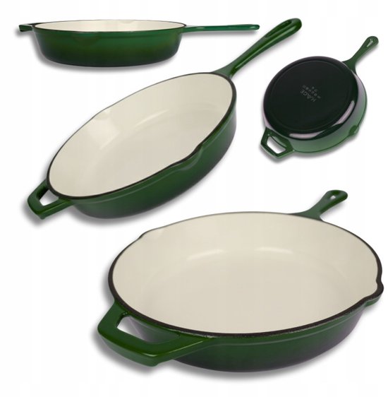 Hage - Gietijzeren Koekenpan - Geëmailleerde Bakpan met Hoge Rand - Inductie, Gas, Elektrisch & Ovenbestendig - Voor Bakken en Braden - Gelijkmatige Warmteverdeling - Ergonomisch Handvat - Ø26 cm - Flesgroen