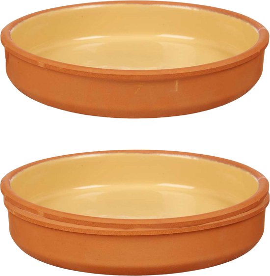 La Dehesa Tapas serving dish - 2 pieces - terracotta - yellow - D23 x H4 cm - serving snacks - oven dish - round