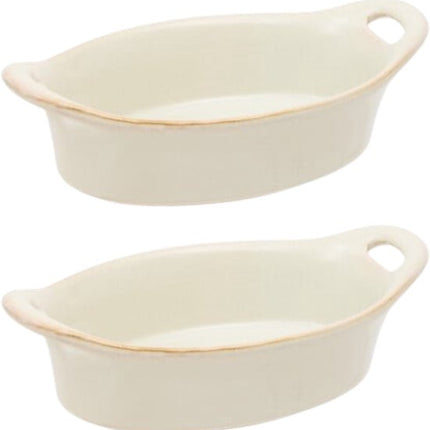 2-Delig Ovenschaal - Ovale Schalen - Serveerschalen - Stoneware Keramiek - Oven Magnetron Vaatwasser - 0.3L - 20.4 x 11,5 x 5.8 cm - Beige