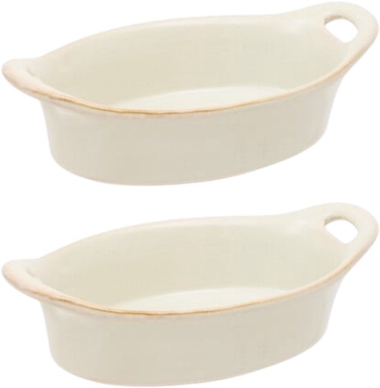 2-teilige Auflaufform - Ovale Schalen - Servierschalen - Steingut-Keramik - Backofen Mikrowelle Spülmaschine - 0,3 L - 20,4 x 11,5 x 5,8 cm - Beige